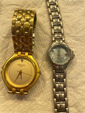 Oleg Cassini Gold-Tone Bracelet Watch with Textured Band and Vanity Fair watch